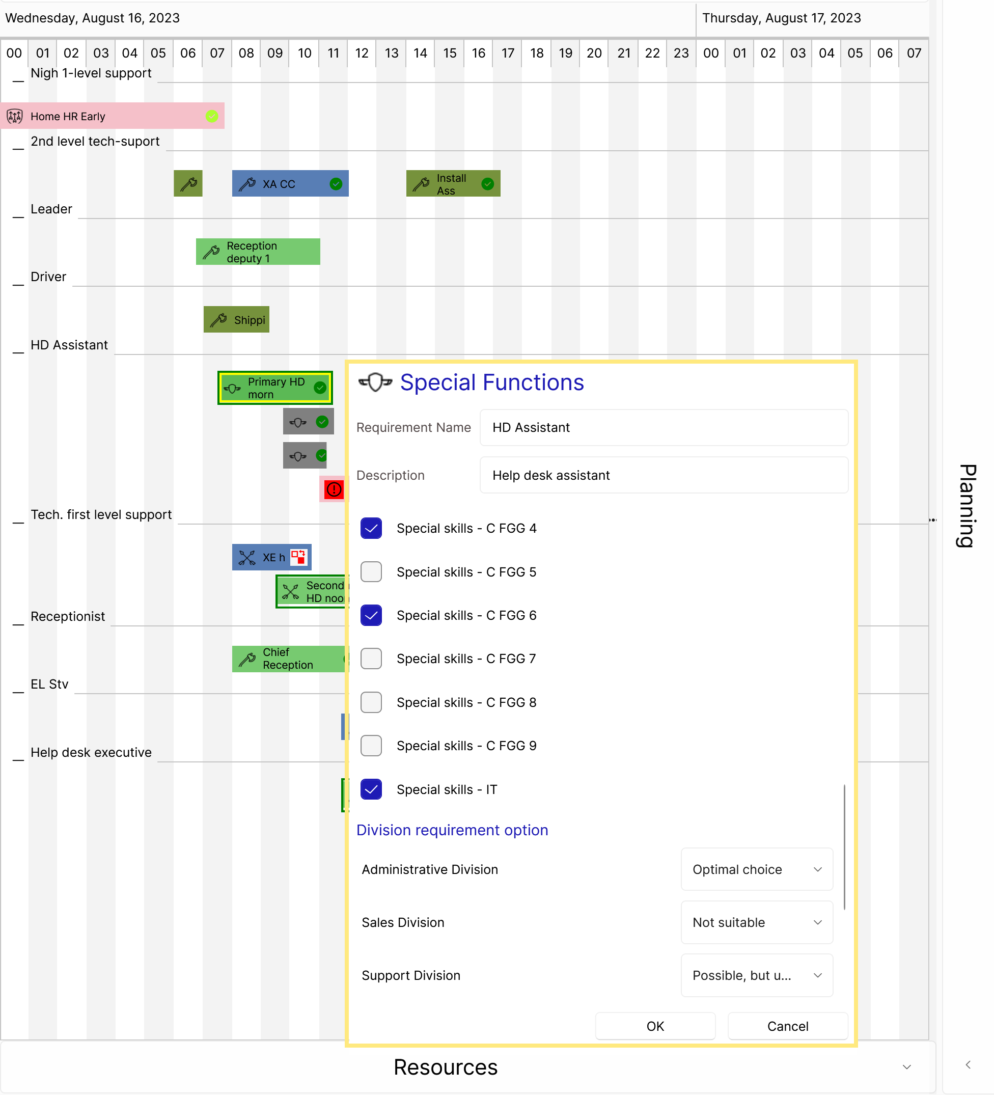 Manage employee skills and areas of work